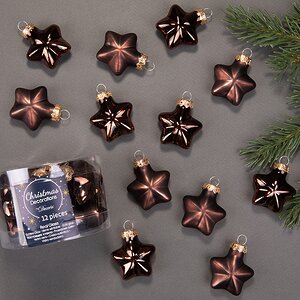 Набор стеклянных елочных игрушек Звезды 4.5 см темный шоколад mix, 12 шт Kaemingk фото 1