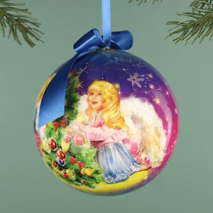 Пластиковый елочный шар Рождественские Ангелочки 12 см Незабудка фото 2