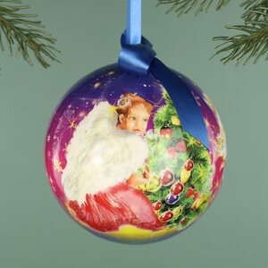 Пластиковый елочный шар Рождественские Ангелочки 12 см Незабудка фото 3