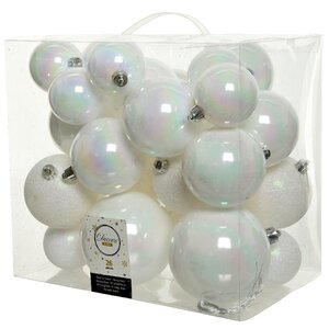 Набор пластиковых шаров Cosmo Белый Перламутр, 6-10 см, 26 шт Winter Deco фото 2