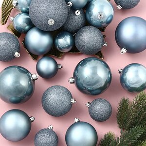 Набор пластиковых шаров Cosmo Голубой Туман, 6-10 см, 26 шт Kaemingk/Winter Deco фото 1