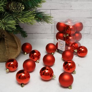 Набор пластиковых шаров Красный 6 см, 12 шт, mix Kaemingk/Winter Deco фото 1