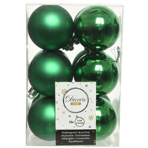 Набор пластиковых шаров Рождественский Зеленый 6 см, 12 шт, mix