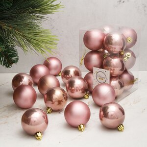 Набор пластиковых шаров Розовый Бархат 6 см, 12 шт, mix Kaemingk/Winter Deco фото 1