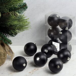 Набор пластиковых матовых шаров Черный 8 см, 6 шт