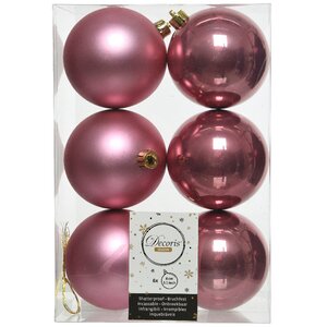 Набор пластиковых шаров Розовый Бархат 8 см, 6 шт, mix Kaemingk/Winter Deco фото 1
