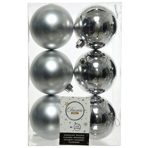 Набор пластиковых глянцевых шаров 8 см серебро, 6 шт, 2 сорт