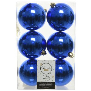 Набор пластиковых глянцевых шаров 8 см синий королевский, 6 шт