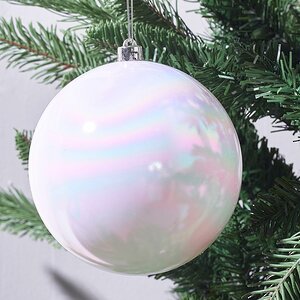 Пластиковый шар 14 см белый перламутр глянцевый Kaemingk/Winter Deco фото 1
