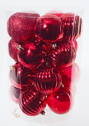Набор пластиковых шаров Красная Феерия 10 см, 20 шт, mix Kaemingk фото 1