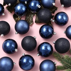 Набор пластиковых шаров Luminous - Синий Бархат, 8 см, 34 шт Kaemingk/Winter Deco фото 1