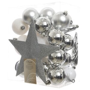 Набор елочных шаров с верхушкой Зимний Дуэт 33 предмета, белый с серебром Kaemingk фото 3