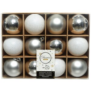 Набор пластиковых шаров Celebration 6 см серебряный с белым, 12 шт Kaemingk фото 1