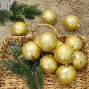 Набор пластиковых шаров Соната 8 см золотой, 12 шт Kaemingk фото 1