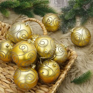 Набор пластиковых шаров Блестящий Пируэт 8 см золотой, 12 шт Kaemingk фото 1