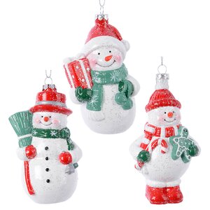 Набор пластиковых елочных игрушек Снежное Трио в красном 12 см, 3 шт, подвеска Kaemingk фото 1
