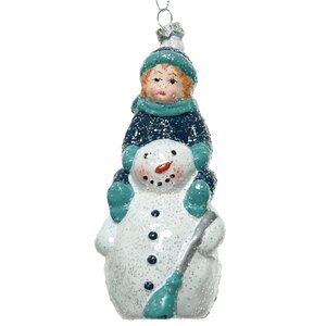 Елочная игрушка Снеговик и Малыш в синем 14 см, пластик, подвеска Kaemingk фото 1