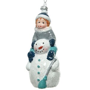 Елочная игрушка Снеговик и Малыш в серебре 14 см, пластик, подвеска Kaemingk фото 1
