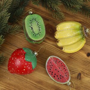 Набор елочных игрушек Фрукты - Summer Fruits 11 см, 4 шт, пластик, подвеска Kaemingk фото 2