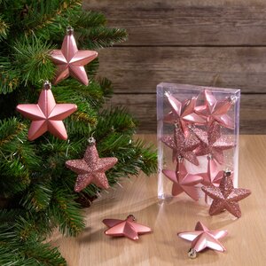 Набор елочных игрушек Звезды 8 см благородный розовый, 6 шт, подвеска Kaemingk фото 1