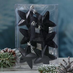 Набор елочных игрушек Черные Звезды 8 см, 6 шт, подвеска Kaemingk фото 4