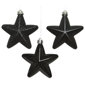 Набор елочных игрушек Черные Звезды 8 см, 6 шт, подвеска Kaemingk фото 3