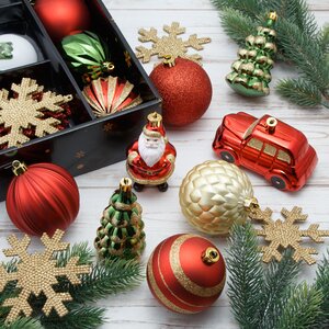 Набор елочных игрушек Новогодняя Сказка 8-12 см, 25 шт, красный с золотым, пластик