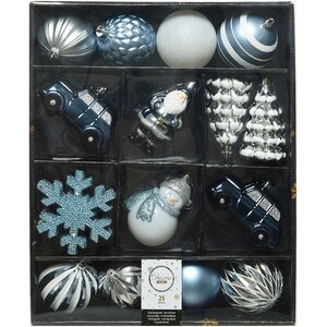 Набор елочных игрушек Новогодняя Сказка 8-12 см, 25 шт, арктический голубой с серебряным, пластик Kaemingk фото 2