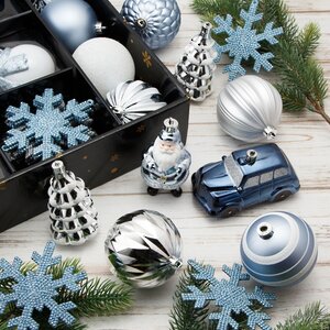 Набор елочных игрушек Новогодняя Сказка 8-12 см, 25 шт, арктический голубой с серебряным, пластик Kaemingk фото 1