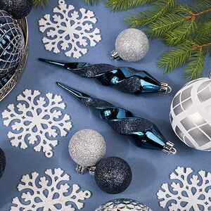 Набор елочных игрушек Glory Brilliance 50 шт бело-синий, 5-16 см, пластик Kaemingk фото 4