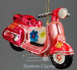 Мотоцикл розовый с цветочками, 13см