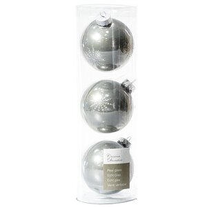 Набор стеклянных елочных шаров Совершенство 7 см серый шерстяной, 3 шт Kaemingk фото 3
