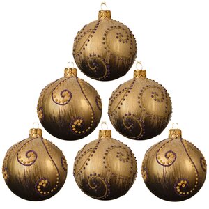 Набор стеклянных шаров Абу-Даби 8 см золотой со сливовым, 6 шт Kaemingk фото 1