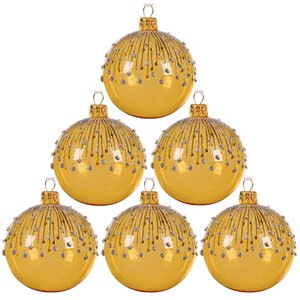 Набор стеклянных шаров Новогодние Искры 8 см золотой, 5 шт уцененный