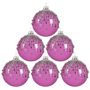 Набор стеклянных шаров Новогодние Искры 8 см пурпурный шелк, 6 шт Kaemingk фото 1