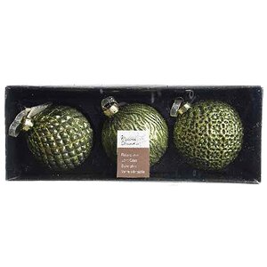Набор винтажных елочных шаров Ринальдо 8 см оливковый, 3 шт, стекло Kaemingk фото 2