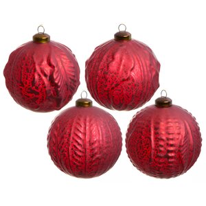 Набор винтажных елочных шаров Бонжур 10 см красный, 4 шт, стекло Kaemingk фото 1