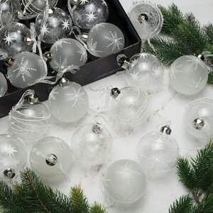 Набор стеклянных шаров Снежная Королева 8 см, 12 шт