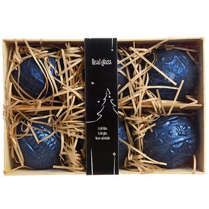 Набор винтажных елочных шаров Бонжур 8 см синий бархат, 6 шт, стекло Kaemingk фото 1