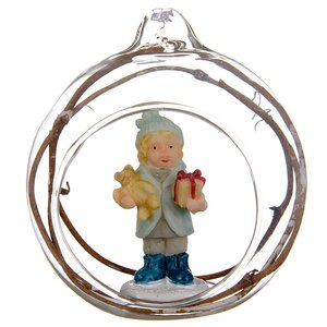 Стеклянный шар с композицией Ретро - Девочка с Мишкой 8 см, подвеска Kaemingk фото 1