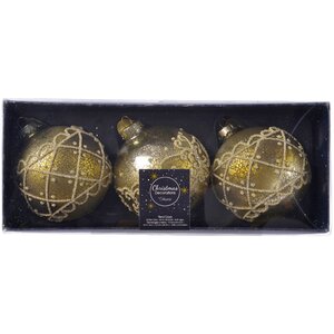 Набор стеклянных шаров Микеланджело 8 см оливковый бархат, 3 шт Kaemingk фото 2