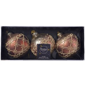 Набор стеклянных шаров Микеланджело 8 см шоколадный трюфель, 3 шт Kaemingk фото 2