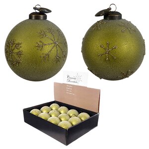 Набор стеклянных шаров Снежинки 8 см, оливковый, 12 шт Kaemingk фото 1