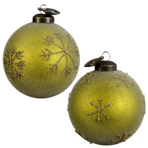 Набор стеклянных шаров Снежинки 8 см, оливковый, 12 шт Kaemingk фото 2