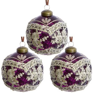 Набор стеклянных шаров Пурпурные Кружева 8 см, 3 шт Kaemingk фото 1