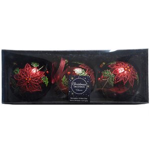 Набор стеклянных шаров Рождественская Сюита 8 см бордовый, 3 шт Kaemingk фото 2