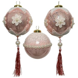 Набор стеклянных шаров Французские Кружева 8 см розовый бутон, 3 шт Kaemingk фото 1