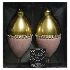 Набор елочных игрушек Делакруа 13 см, 2 шт, золотой с розовым, стекло Kaemingk фото 2