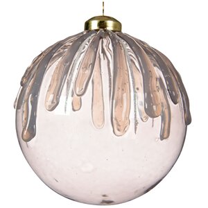 Стеклянный елочный шар Ледяная Капель 10 см кремовый лен Kaemingk фото 1