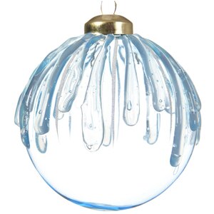 Стеклянный елочный шар Ледяная Капель 10 см голубой шелк Kaemingk фото 1